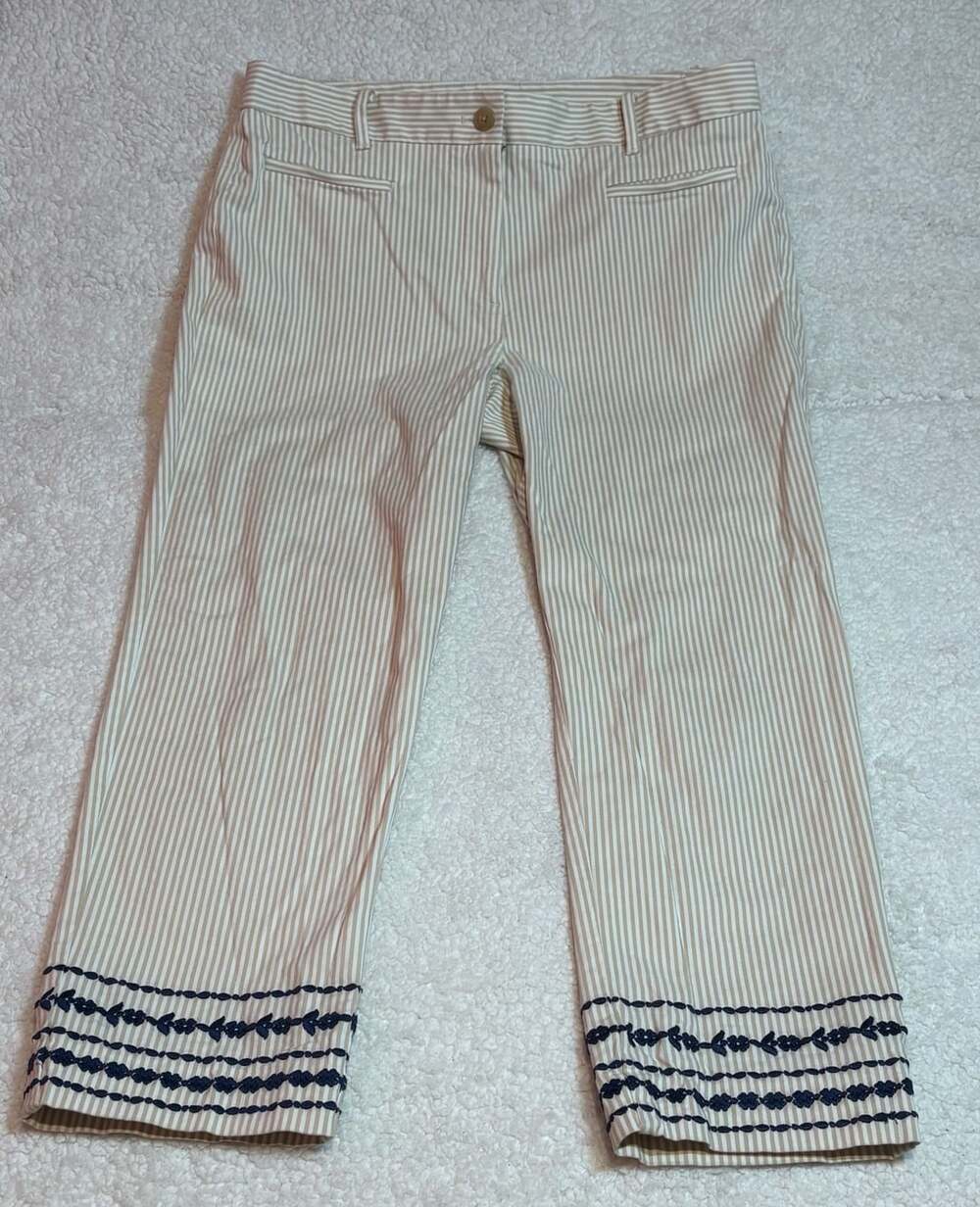 Ann Taylor Stripe Crop Pants Size 8 Embroidered Hem